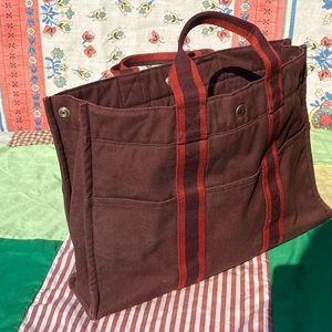 Hermes Burgundy and red stripe bag